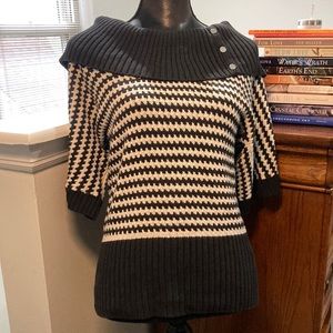 White House Black Market black & white stripped dressy cowl neck sweater